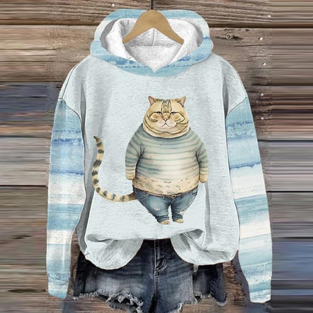 Sudadera con capucha para mujer, divertida sudadera con estampado de animales de gato kawaii para hombre, sudaderas, ropa femenina, jerséis unisex casuales de manga larga