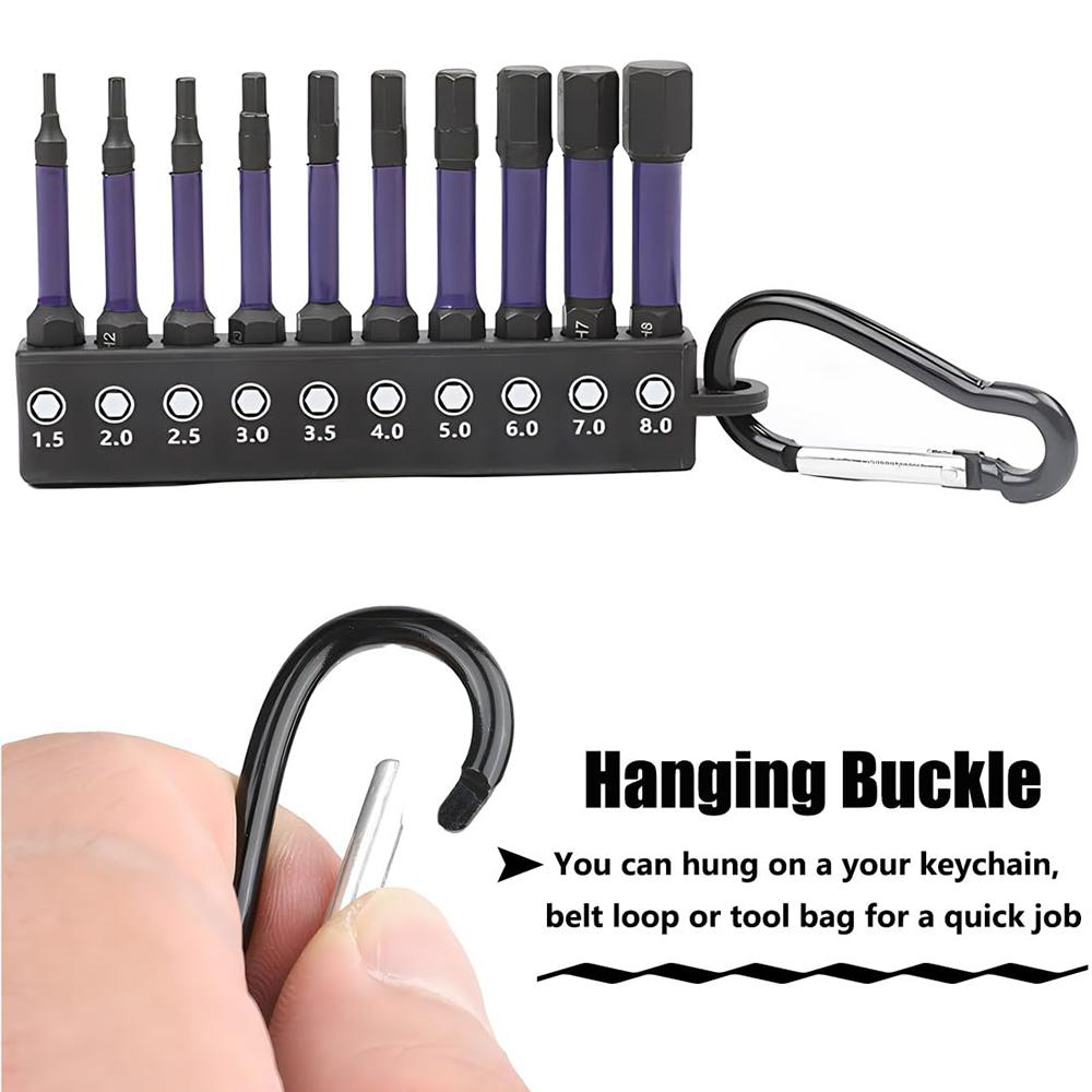 10Pcs/Set 50mm Rust Resistant S2 Alloy Steel Hex Shank Screwdriver Bits with Hanging Buckle