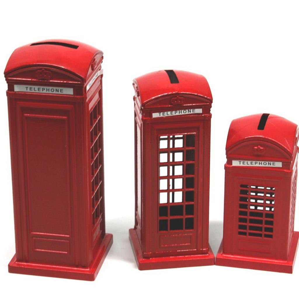 Piggy Bank Tabletop Decorations Figure Home Decor Statue Telephone Booth Figurine Souvenir Gift Money Saving Box for Kids