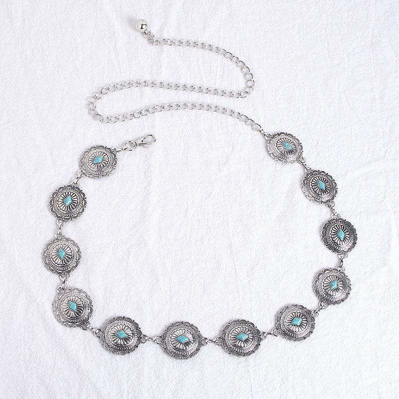 New Carved Retro Metal Women's Waist Chain Ancient Silver Bronze Western Style Embossed Alloy