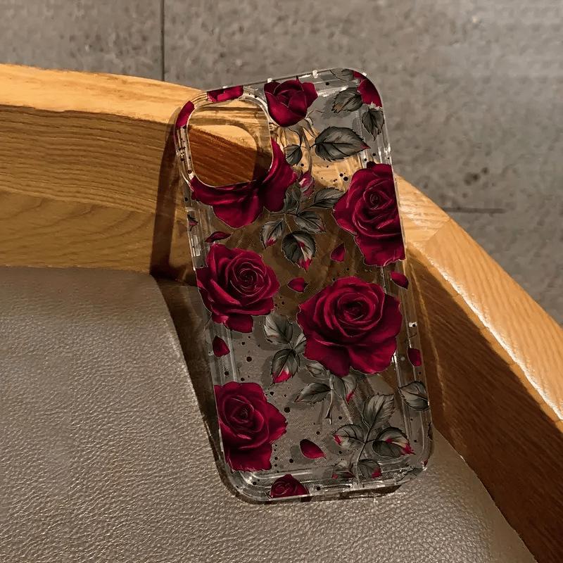 Wine Red Rose Design Drop-proof Soft Phone Case for Apple 12-17 Pro/Plus