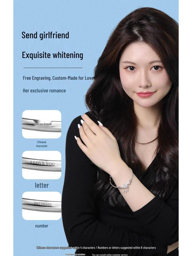 S999 Sterling Silver Dreamcatcher Bangle - Pure Silver Bracelet for Women, Perfect Qixi Festival Gift for Girlfriend or Bestie