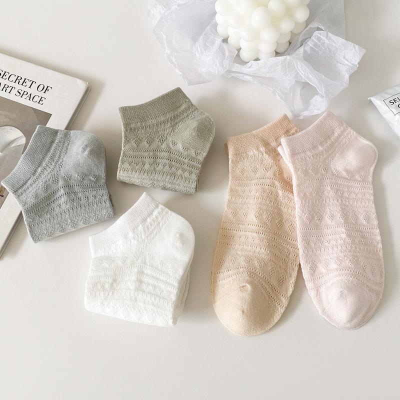 5/10 Pairs Casual Spring Summer Women's Boat Socks with Subtle Floral Mesh Lace Up Low Cut Short Socks Breathable and Sweat Absorbing Invisible Socks