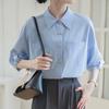 Navava Women Casual Retro Short Sleeve Collar Shirt Nb2807