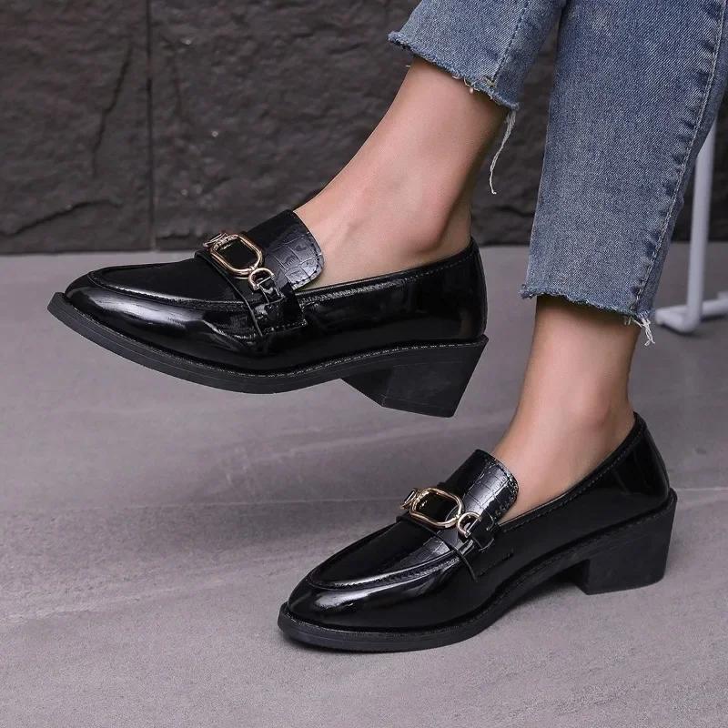 Fashion Elegant Woman Heeled Shoes 2025 Fashion Lace-up Cuff Women's Loafers Metal Decoration Office and Career Plus Size Pumps Women