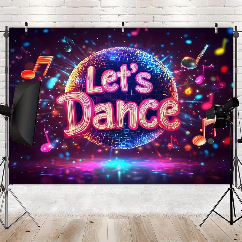 Vibrant Disco Dance Party Backdrop with Music Notes for Photo Booth