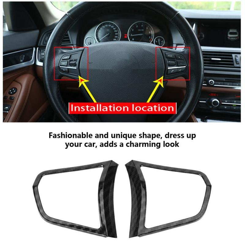 2pcs Car Styling Interior Steering Wheel Button Cover Trim Frame Carbon Fiber for BMW 5 Series F10 2011 2012 2013 2014 2015