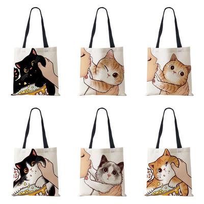 Leinwand Umhängetasche Cartoon Katze Frauen Harajuku Kawaii Wiederverwendet Große Kapazität Casual Handtasche 2022 Einkaufen Klapp Tote Bücher Tasche