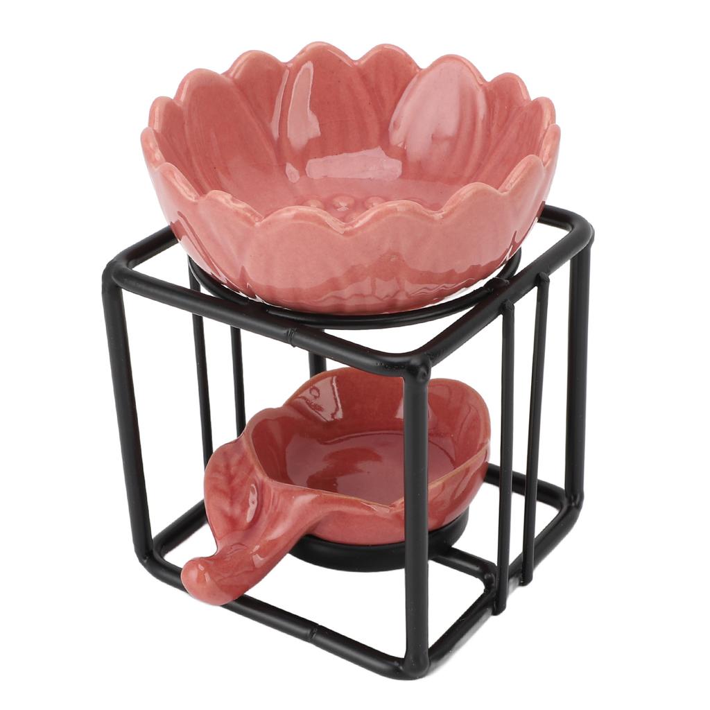 Teelichthalter Wachsschmelzbrenner Keramik Eisen Schwarzer Rahmen Rosa Halter Vintage Ätherisches Öl Bu