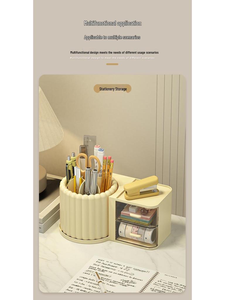 Rotating Light Luxury Skincare Organizer with Pen Holder