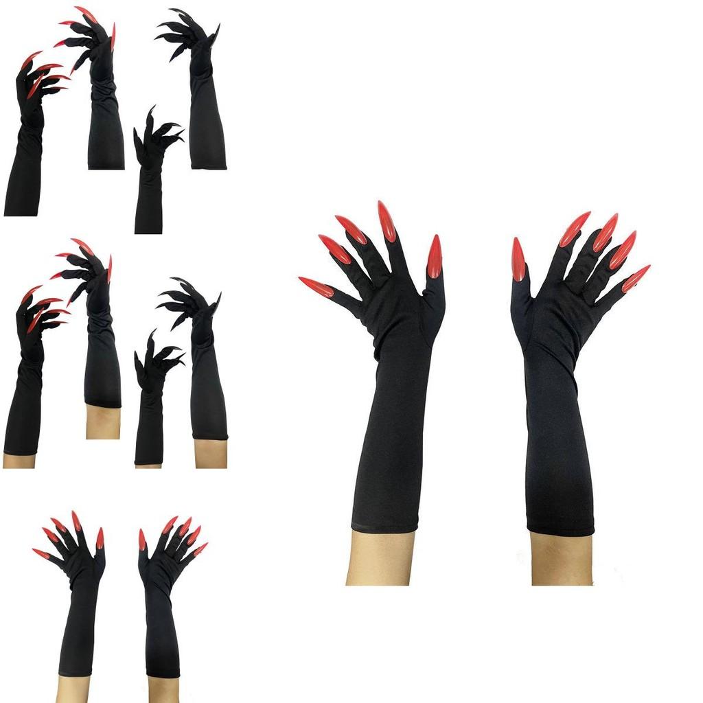 Halloween Lange Vampirklauen-Handschuhe mit falschen Nägeln für Cosplay-Kostümparty