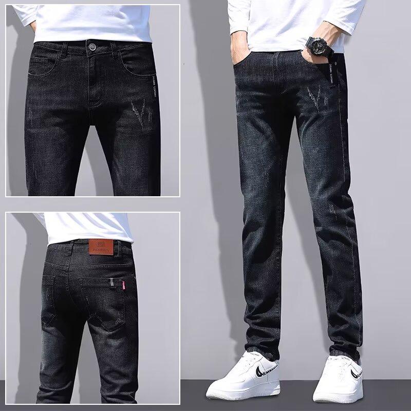 2024 Men's Slim Straight Summer Elastic Jeans - Trendy, Casual, Versatile, Long Pants