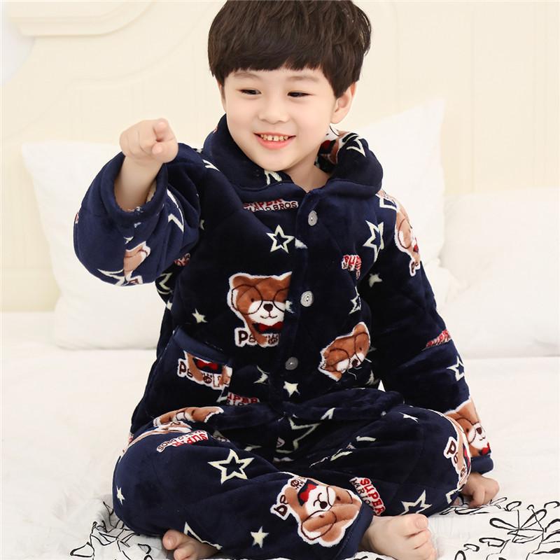 Dětské útulné pyžamo z křišťálového sametu - Silná prošívaná sada z korálového fleecu pro podzim a zimu