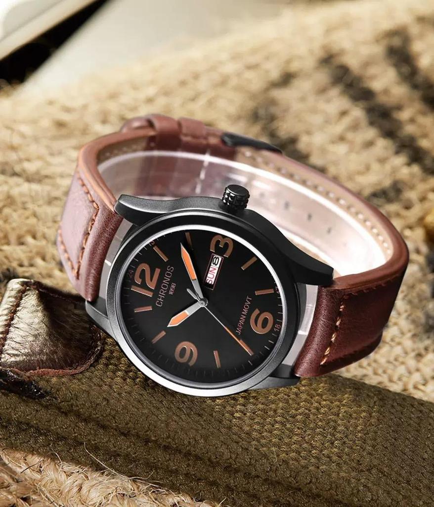 CHRONOS Top Brand Luxury Watch Men Watch Date Week Leather Men's Watch