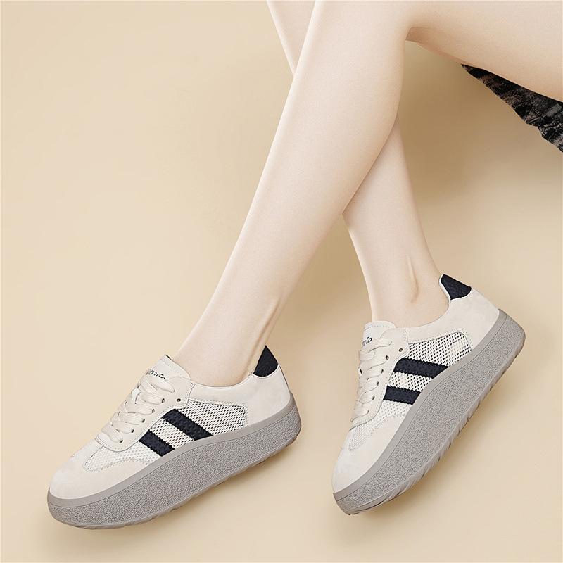 Popular Korean German training shoes women's fashion new versatile casual white shoes lace-up muffins retro sneakers women's shoes
