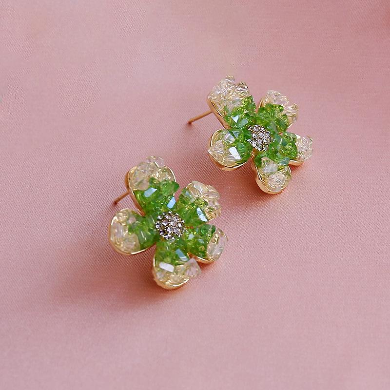 

Elegant Full Diamond Flower Earrings - Sterling Silver for Women, Trendy Accessories