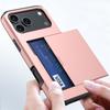 Rose Gold Slide Card Slot Phone Case for iPhone, Shockproof Armor Wallet Cover with Credit Card Holder