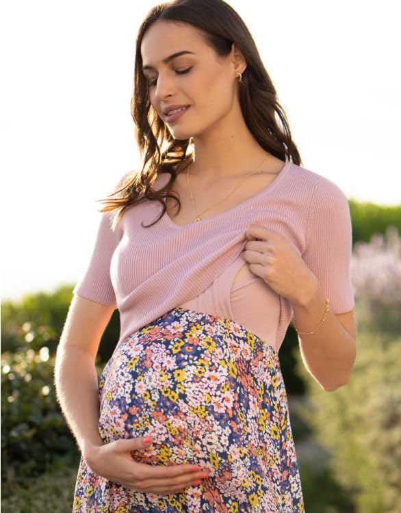 Rochie Casual Rochie Maternitate AVIVA Liliac x Imprimeu Floral [Serafin] Femei