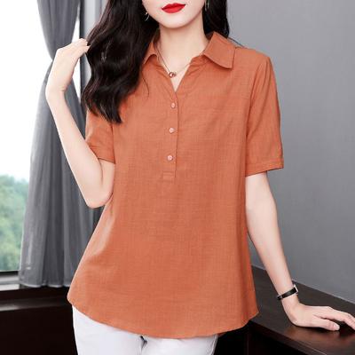 Mom's New National Style Cotton and Linen Short-sleeved Shirt, Summer Thin 2025 New Women's Loose Large-size Top