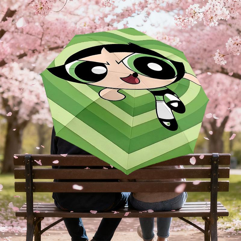 1PC Warner Powerpuff Girls Automatic Open/Close Umbrella with Windproof, 53-Rib Sturdy Canopy, Durable Ribs1270A