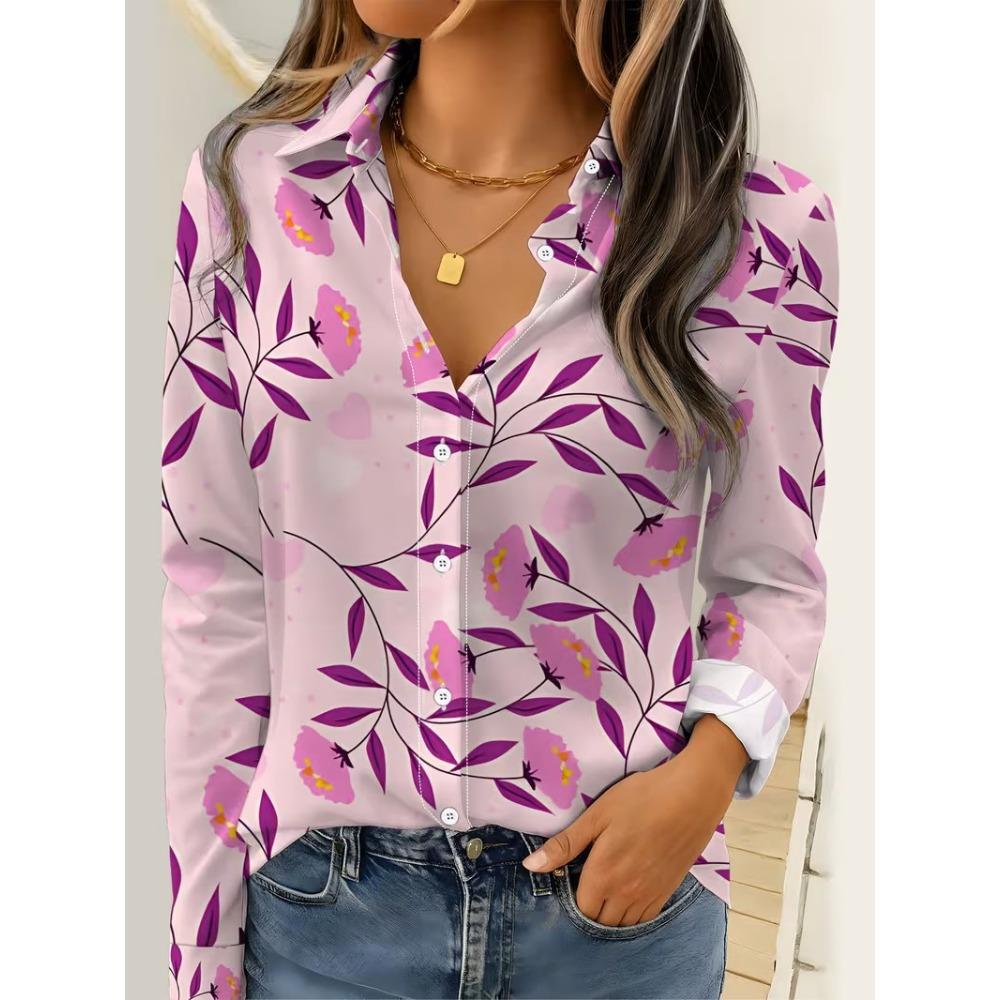 Women Long Sleeve Shirt Fashion Elegant Floral Print Blouse Elegant Casual Daily Wear Spring Autumn Blouse Tops Office Lady 2026