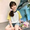 Korean Style Patchwork Cotton Short Sleeve T-Shirt for Girls - Summer New Arrivals