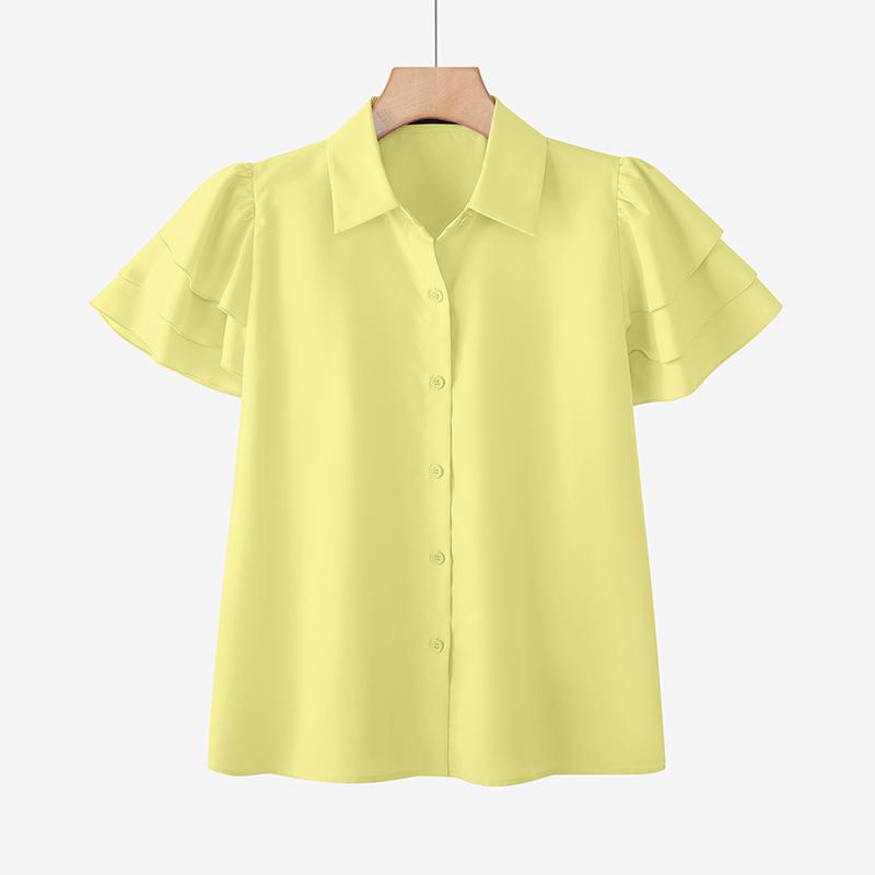 

ZANZEA Женская летняя повседневная блузка с отложным воротником и коротким рукавом 4XL жёлтый