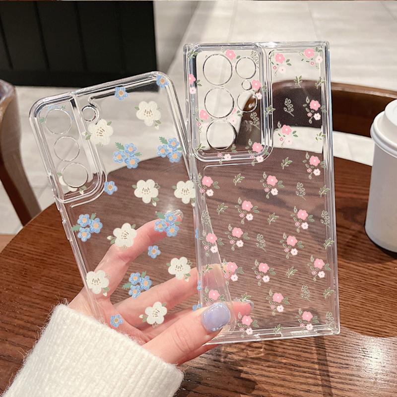 Flower Floral Pattern Phone Case For Samsung Galaxy S26 S25 S24 S23 Ultra S22 S26 Plus S24 S21 FE S25 Edge Clear TPU Soft Cover