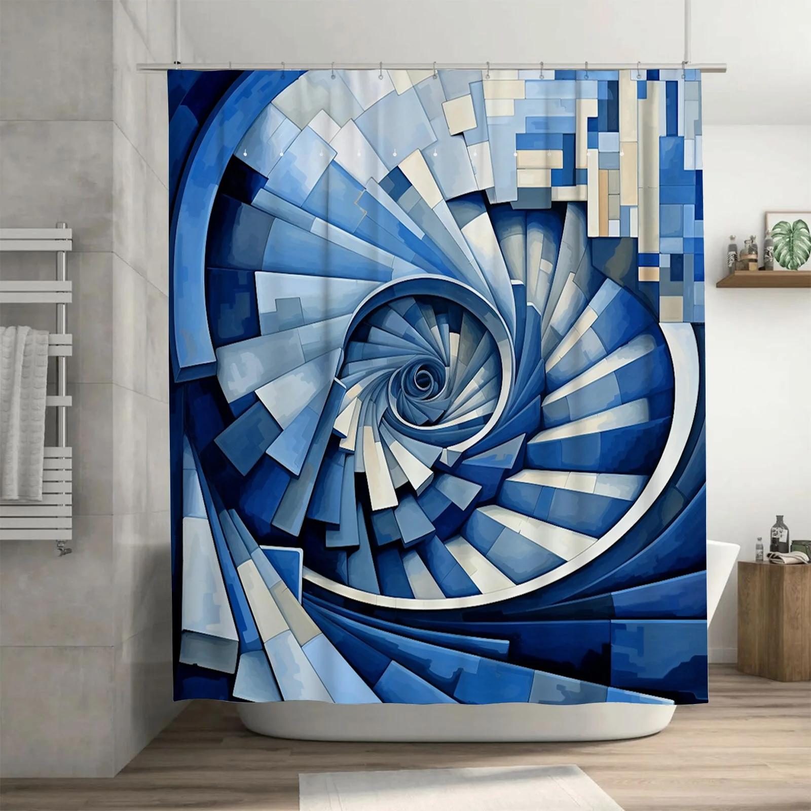 

Blue Geometric Spiral Waterproof Shower Curtain - Modern Art Design For Bathroom Decor, Perfect For A Stylish And Unique Look W60H190(CM)-1 Pcs