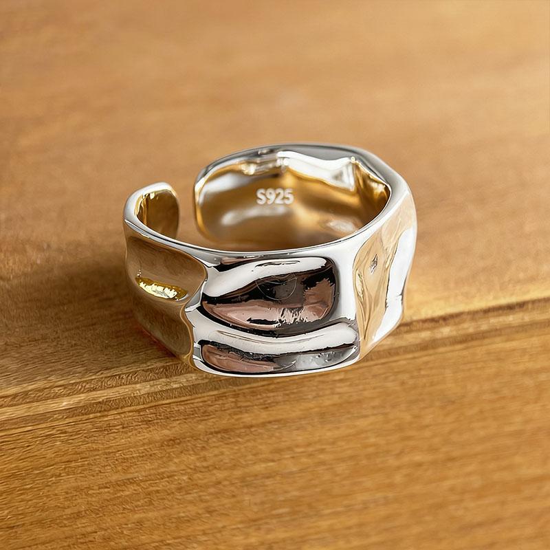 BF CLUB 925 Sterling Rings for Women Simple Geometric Handmade Irregular Retro Gold Narrow Ring Allergy For Birthday Gift