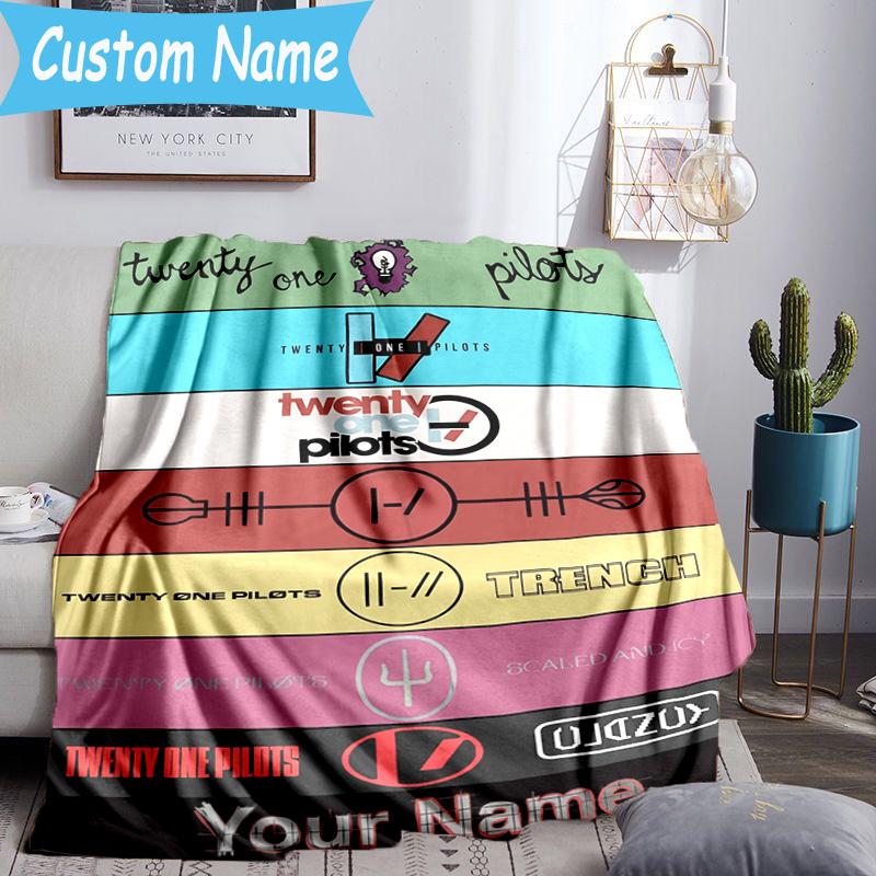 Custom Name Twenty One Pilots Music Evolution Flannel Blanket, Use for Birthday/Holiday Gift, Soft Blanket for Sofa/Bed/Camping/Office, Home Decor