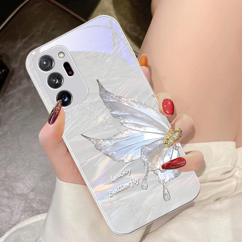 Flowing Butterfly For Samsung Galaxy Note 8 9 10 PRO 20 Ultra A01 02 03 Core 04E 4G 12 13 5G Tempering Glass Phone Case