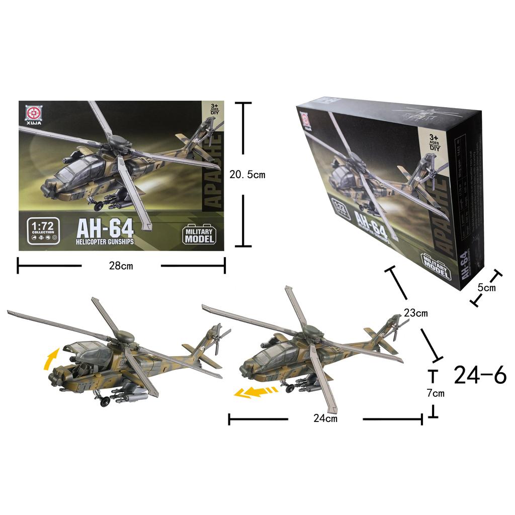 1/72 Scale Aircraft Ah-64 Helicopter Gunships Plane 3d Puzzle Assembly ABS Plastic Model Plane Kits Building Blocks Model Airpla
