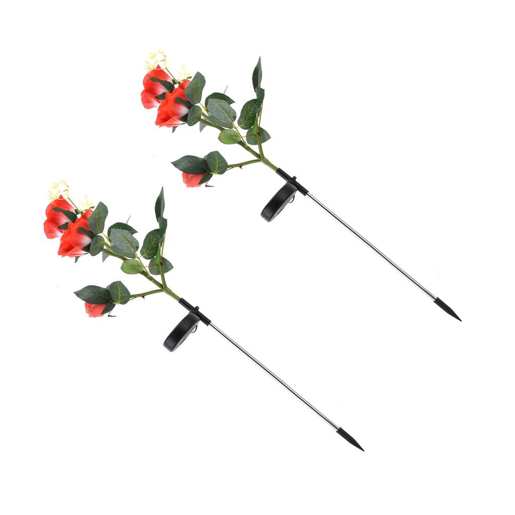 2pcs LED Solar Flower Lights Waterproof Artificial Rose Garden Lamp for Outdoor LandscapeRed