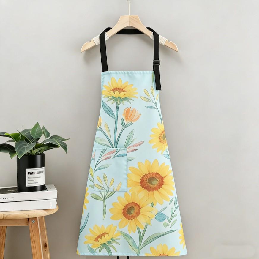 Cartoon Canvas Kitchen Apron: Stain-Proof, Durable, Breathable with Buckle, Suitable for Cooking and Catering.