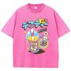 Fashion Woman Washed T-Shirts Funny Skull Drink Printing Short Sleeve Cotton Distressed Oversize Crewneck Tops Street Clothes