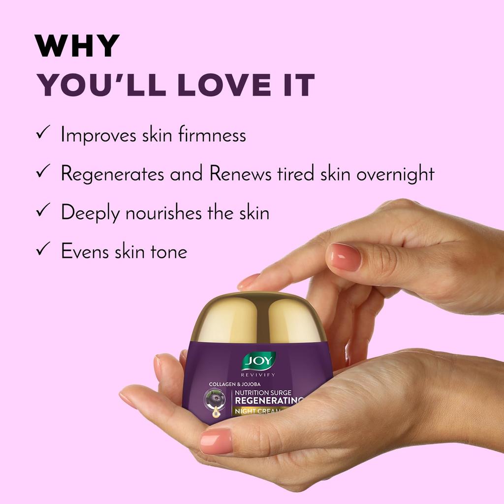 JOY Night Cream with Collagen, Jojoba, Shea Butter & Gotu Kola 50ml Pack of 1 for Overnight Skin Repair