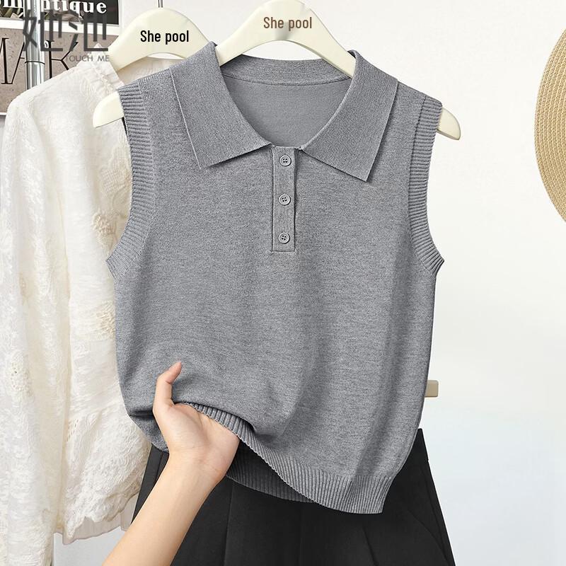 Women s Lapel Sleeveless Knit Vest Top One Size