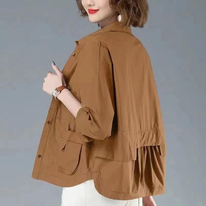 Women's Early Spring and Autumn Thin Cardigan Windbreaker Solid Color Short Section of A Small Person Button Shirt Jacket