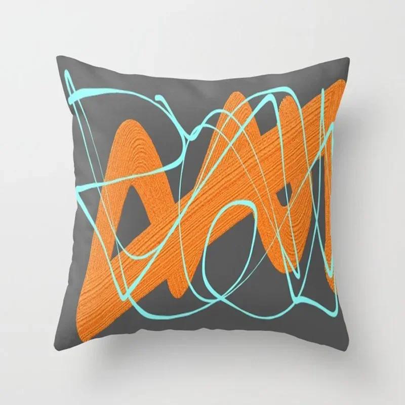 Housse de Coussin de Canapé de Voiture Orange Imprimé Motif Géométrique Taie d'Oreiller Carrée Décoration d'Intérieur
