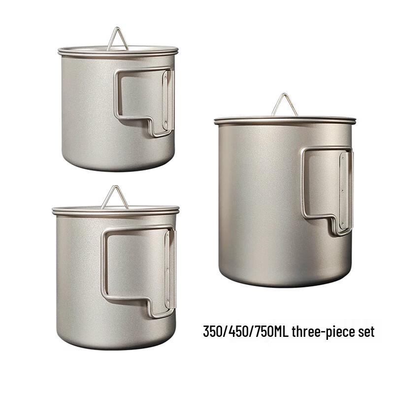 

Pure Titanium Folding Handle Camping Mug Set with Lids