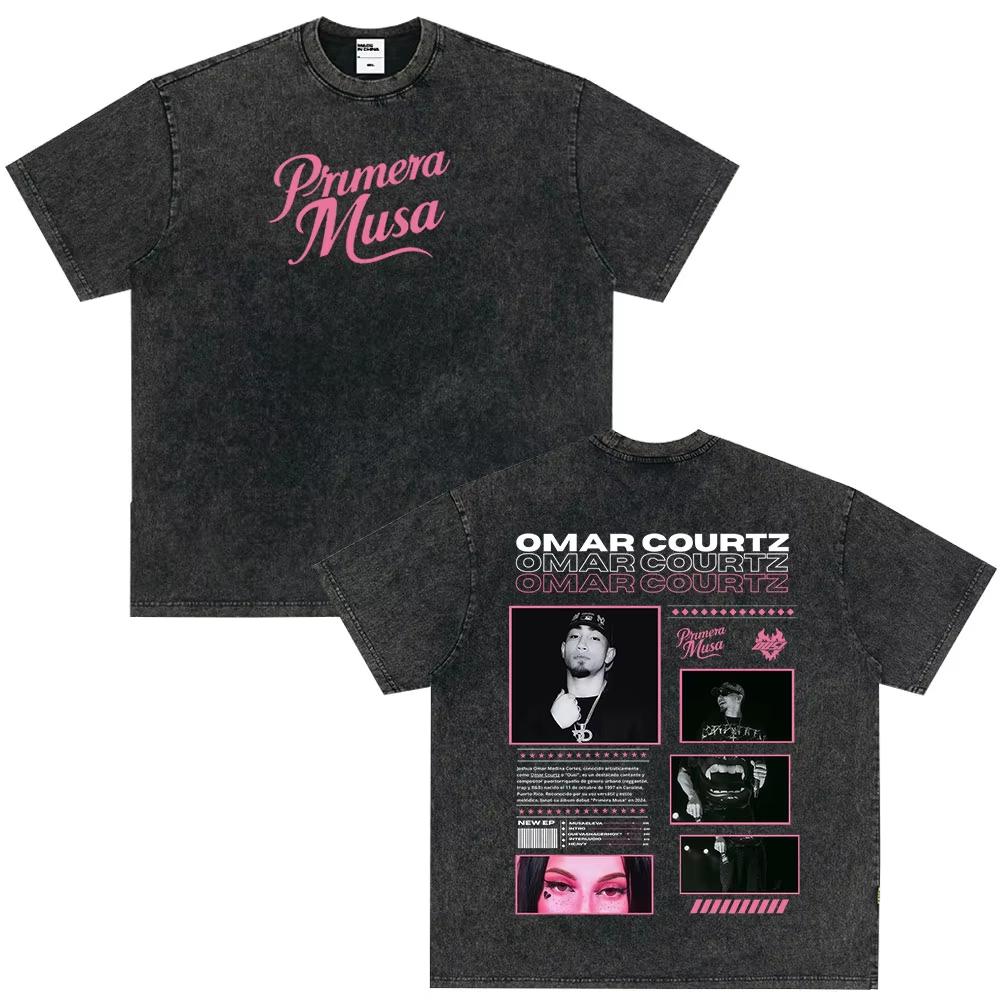 Vintage Washed Tees Omar Courtz Por Si Manana No Estoy Album Printed T Shirts Men Women Fashion Tshirt Harajuku Casual TShirts