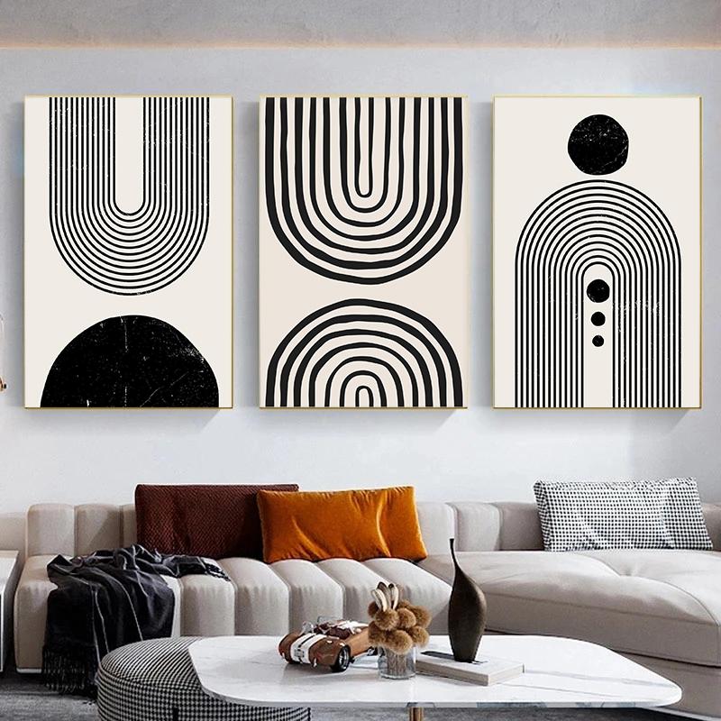 Nordic Bohemian Line Art Black Beige Minimalism Classic Retro Poster Canvas Paintings Wall Art Pictures Home Decor