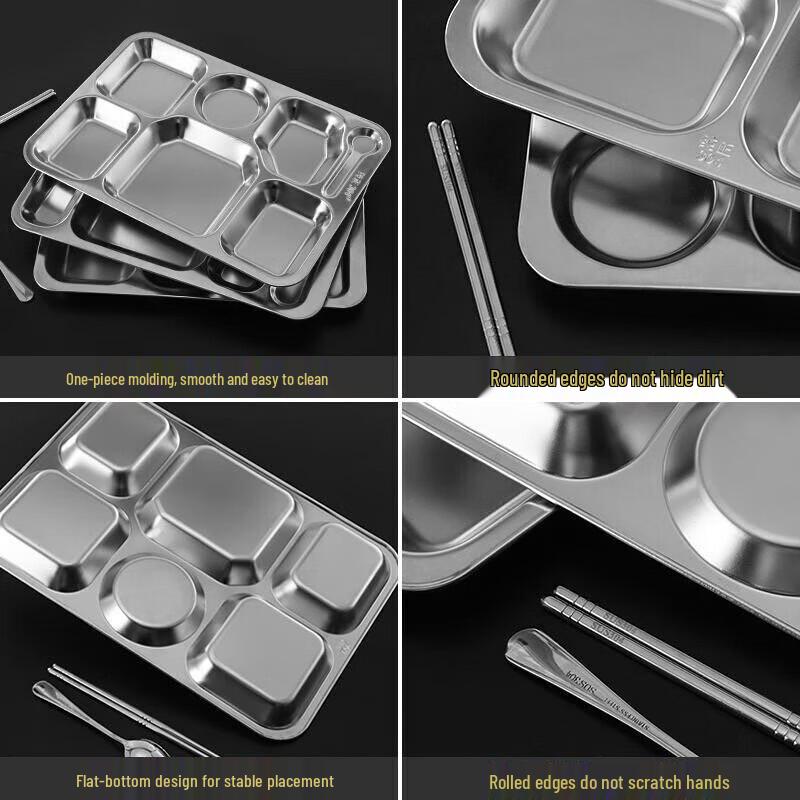 Kenchen 304 Stainless Steel 7-Compartment Cafeteria Tray