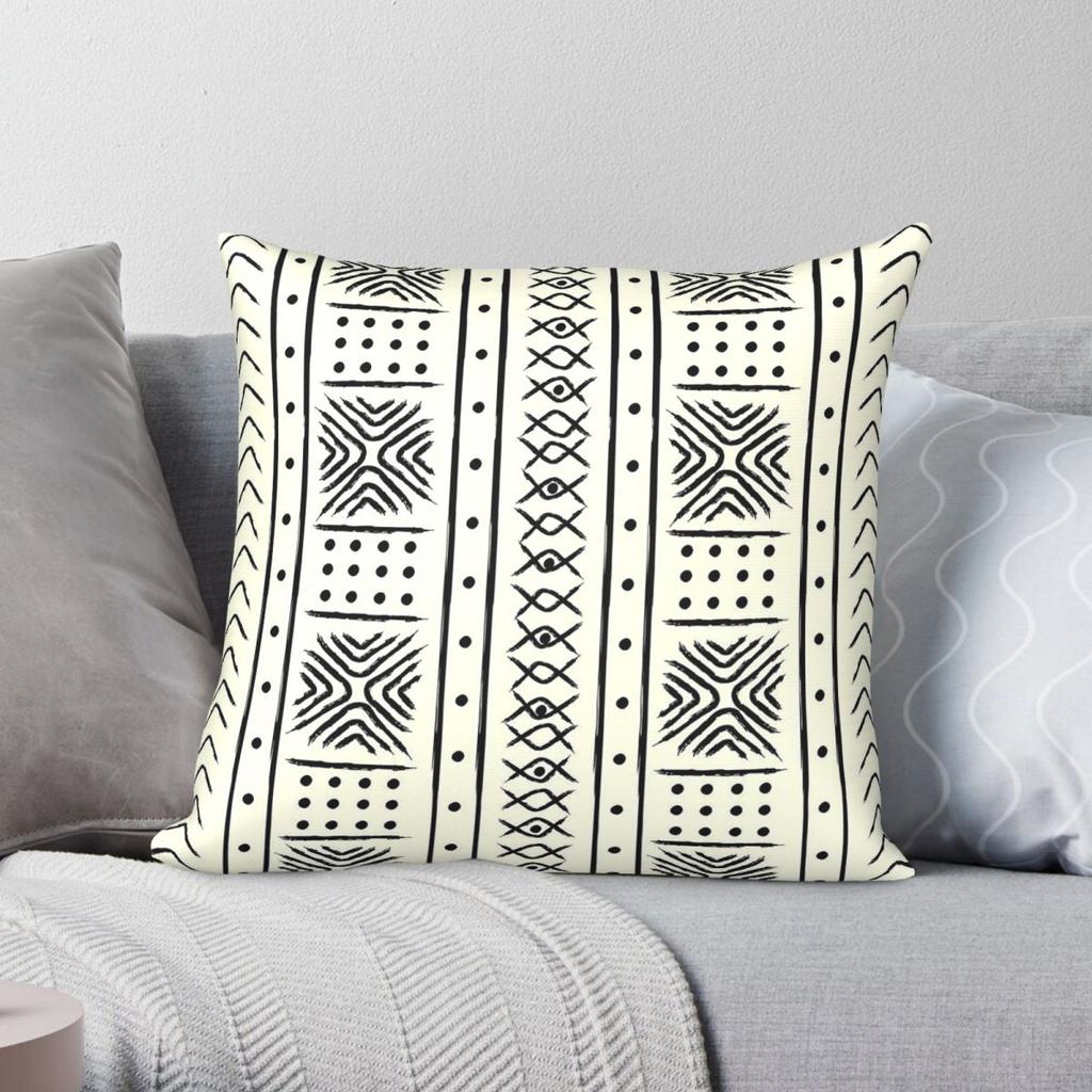 African Mali Tribal Mud Cloth Square Pillowcase Polyester Linen Velvet Printed Zip Decor Bed Cushion Cover 18"