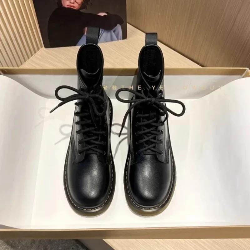 New Platform Walking Shoes for Women Fashion Lace Up Ankle Boots for Women Plus Velvet Boots Outdoor Casual Women's Short Boots