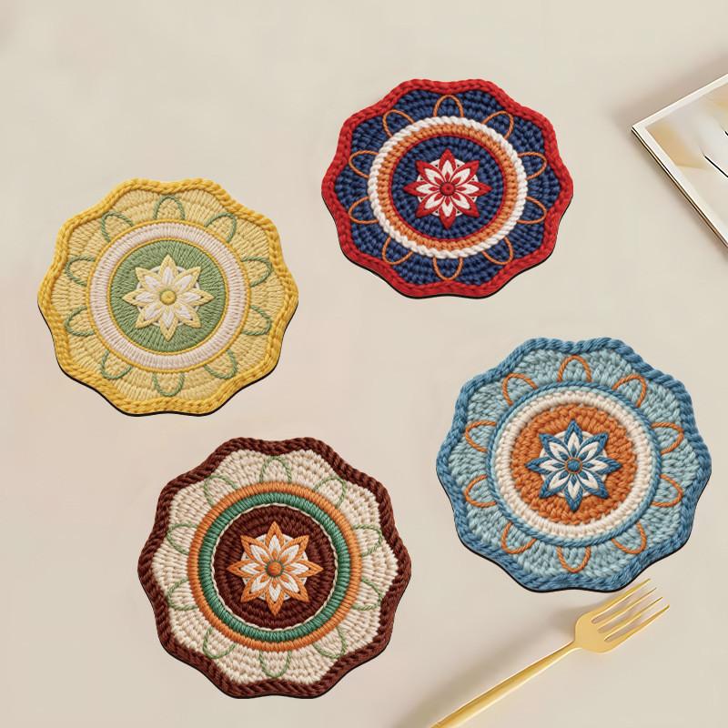 Bohemia Mandala Table Mat With 3d Textured Rubber Heat Resistant Non Slip For Dining Decor