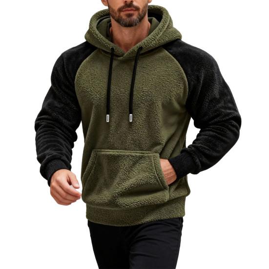 Men Fluffy Hoodie Fuzzy Loose Pullover Hoodie Casual Warm Hooded Fleece Sweatshirt with Pocket Drawstring for Autumn Winter Street Wear