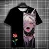Summer Anime Girls Rose 3D Print T-Shirts Streetwear Men Fashion Oversized O-Neck Short Sleeved T Shirt Tees Tops Clothing