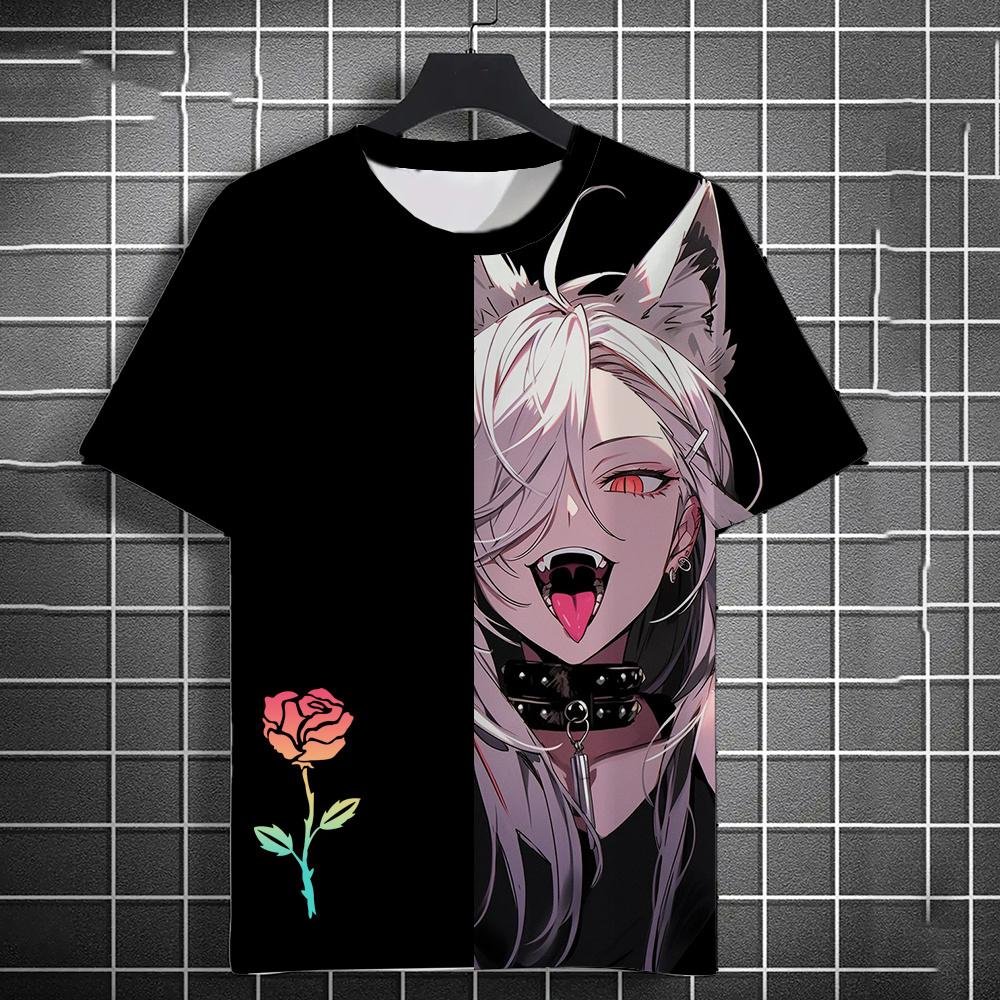 Summer Anime Girls Rose 3D Print T-Shirts Streetwear Men Fashion Oversized O-Neck Short Sleeved T Shirt Tees Tops Clothing
